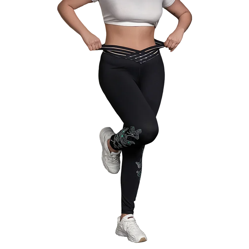 Plus Size Women's Legging Rhinestone Butterfly Pattern Stretch Pants V-Waist Knit Fashion Casual Sporty Comfort Trousers