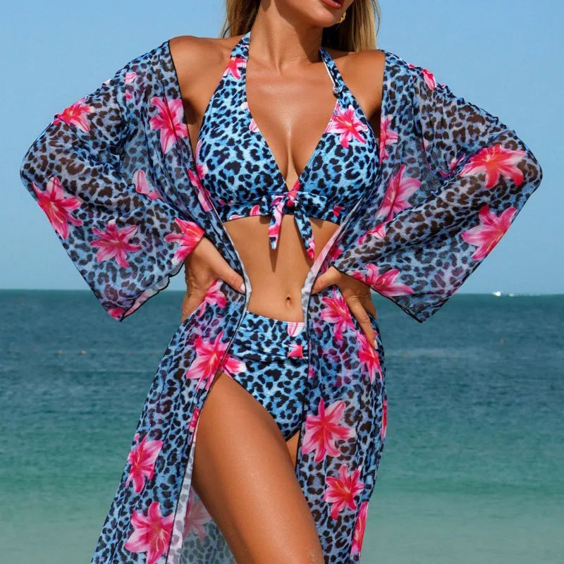 Leopard Bikinis Female Swimsuits Women Three-Piece Swimwear Beach Swim Wear Bathing Suits Brazilian Bikini Set Pool Bather