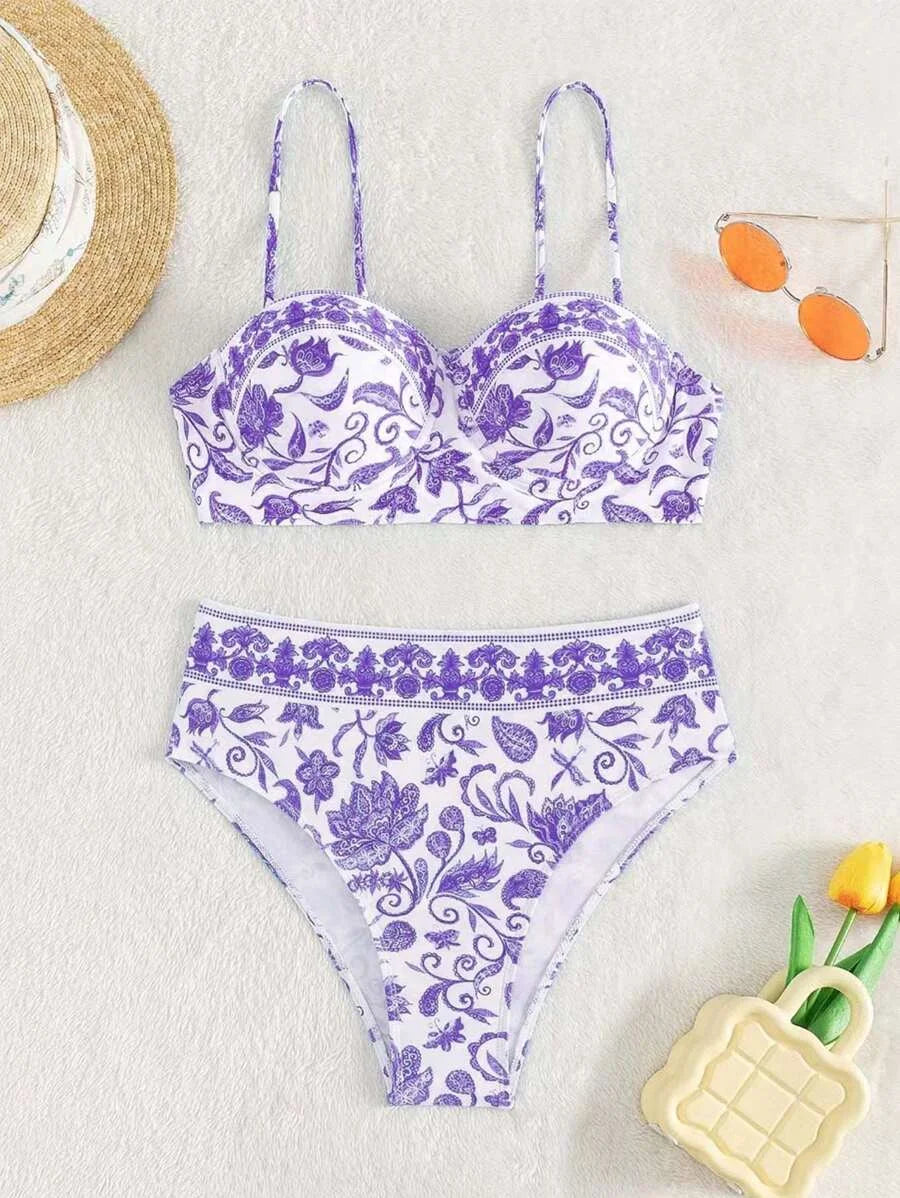 High Waist Bikinis Women Print Push Up Swimsuit Floral Swimwear Female Bathers Bathing Swimming Suit Summer Beachwear