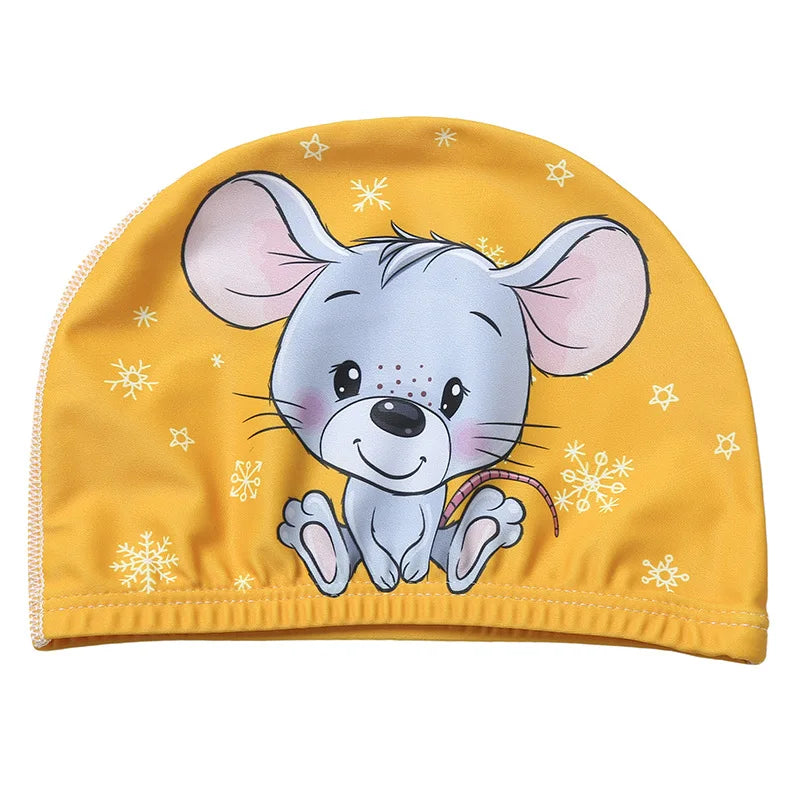 Children Cartoon Swimming Cap Kids Elastic Fabric Swimming Pool Water Sport Protect Ears Hat Swim Bathing Hats Caps Boys Girls