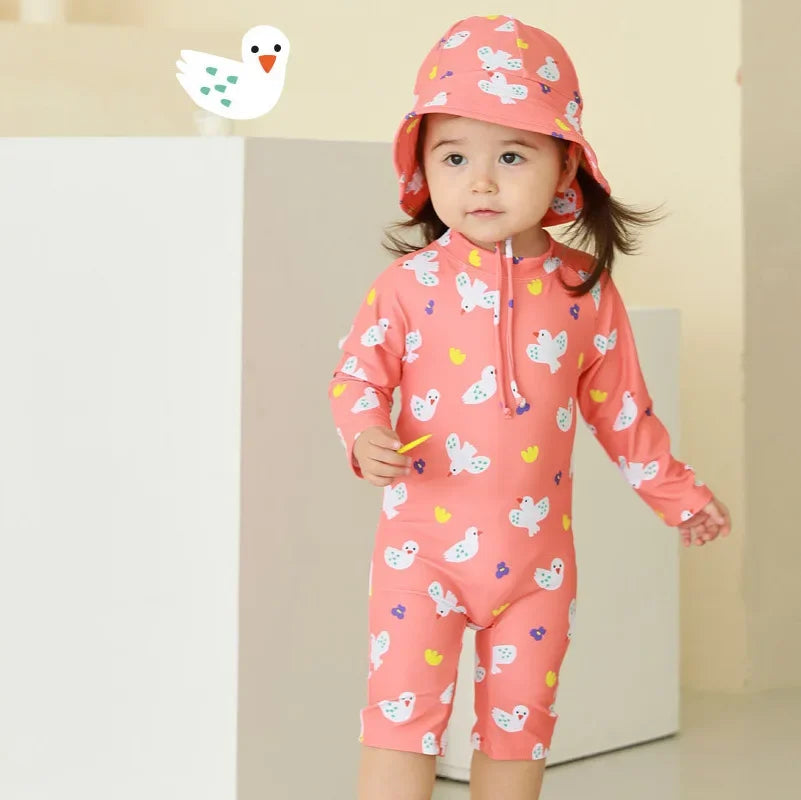 UV Baby Boy Swimsuit One Piece Swimming Jumpsuit Ruffles Bathing Suit SPF 50 Long Sleeve Kids Swimwear for Girls 1 2 3 4 5 6 Yrs