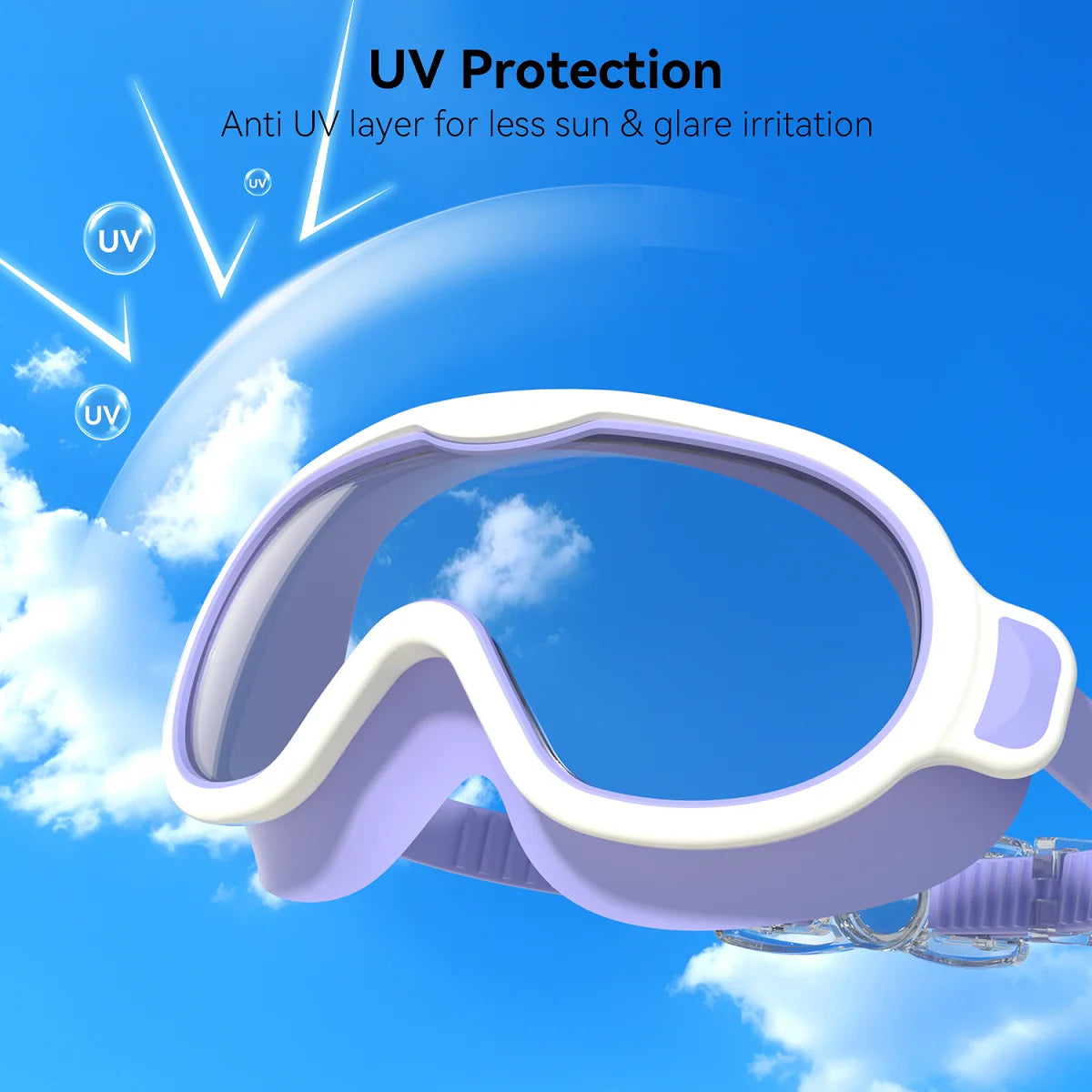 Kids Swimming Goggles Large Frame Wide View Clear Vision Anti-Fog Anti-UV No Leaking Waterproof Quick Adjustable Child Age 6-15