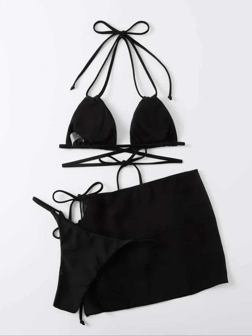 3 Pieces Thong Bikini Women With Skirt Trikini Swimwear Female Triangle Swimsuit Beach Wear Bathing Swimming Suit Summer