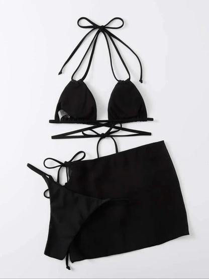 3 Pieces Thong Bikini Women With Skirt Trikini Swimwear Female Triangle Swimsuit Beach Wear Bathing Swimming Suit Summer