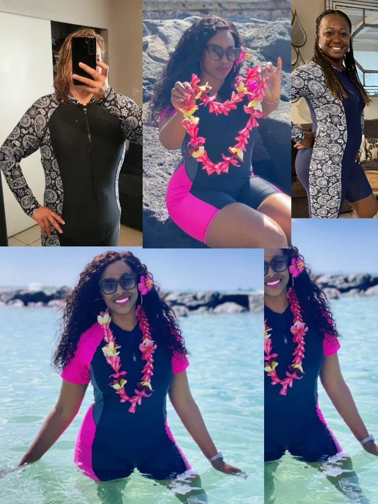 One Piece Quick-Drying Swimwear Sporty Swimsuit Short Sleeve Swimsuit Women Surfing Sun Protection No built-in bra