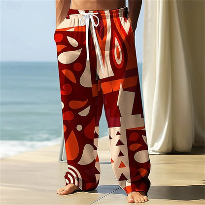 Stylish Men's Casual Pants Retro Classic Print Casual Pants Beach Wide-Leg Pants Streetwear Loose-Fit Athletic Pants