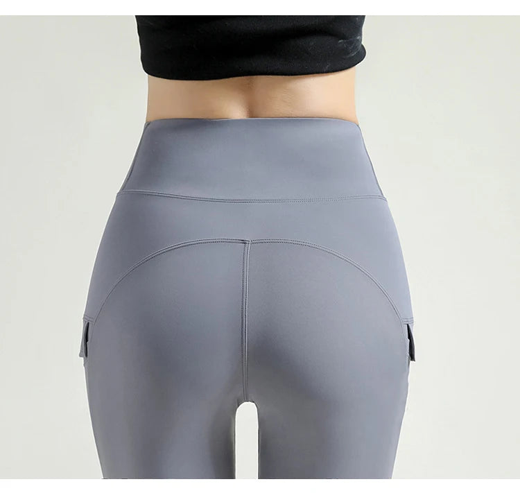 BIVIGAOS Summer New Cargo Pocket Shark Shorts Women's Sport Fitness Cycling Shorts High Waist Running Tight Biker Short Leggings