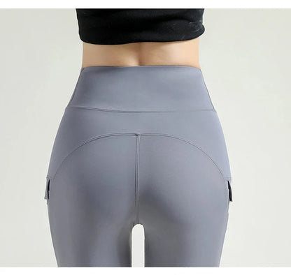 BIVIGAOS Summer New Cargo Pocket Shark Shorts Women's Sport Fitness Cycling Shorts High Waist Running Tight Biker Short Leggings