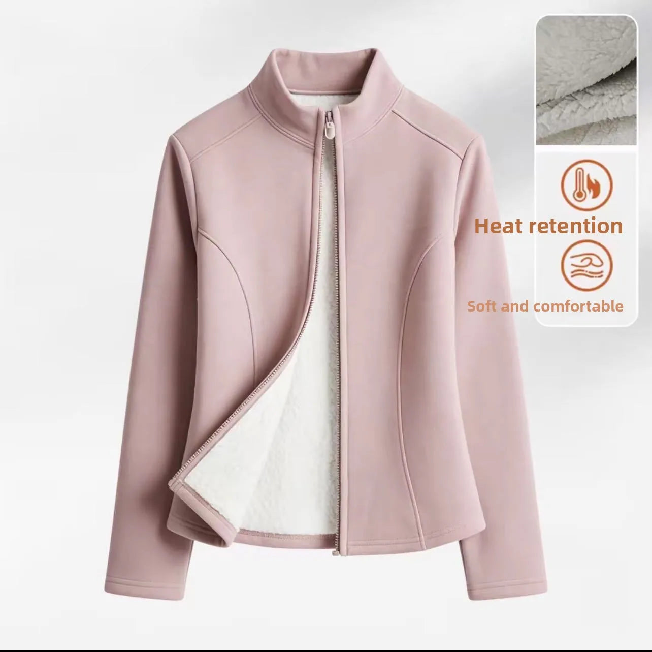 Women's Fleece Lined Slim Fit Yoga Jacket Stand Collar Thickened Zipper Short Coat Warm Fitness Outerwear for Autumn Winter