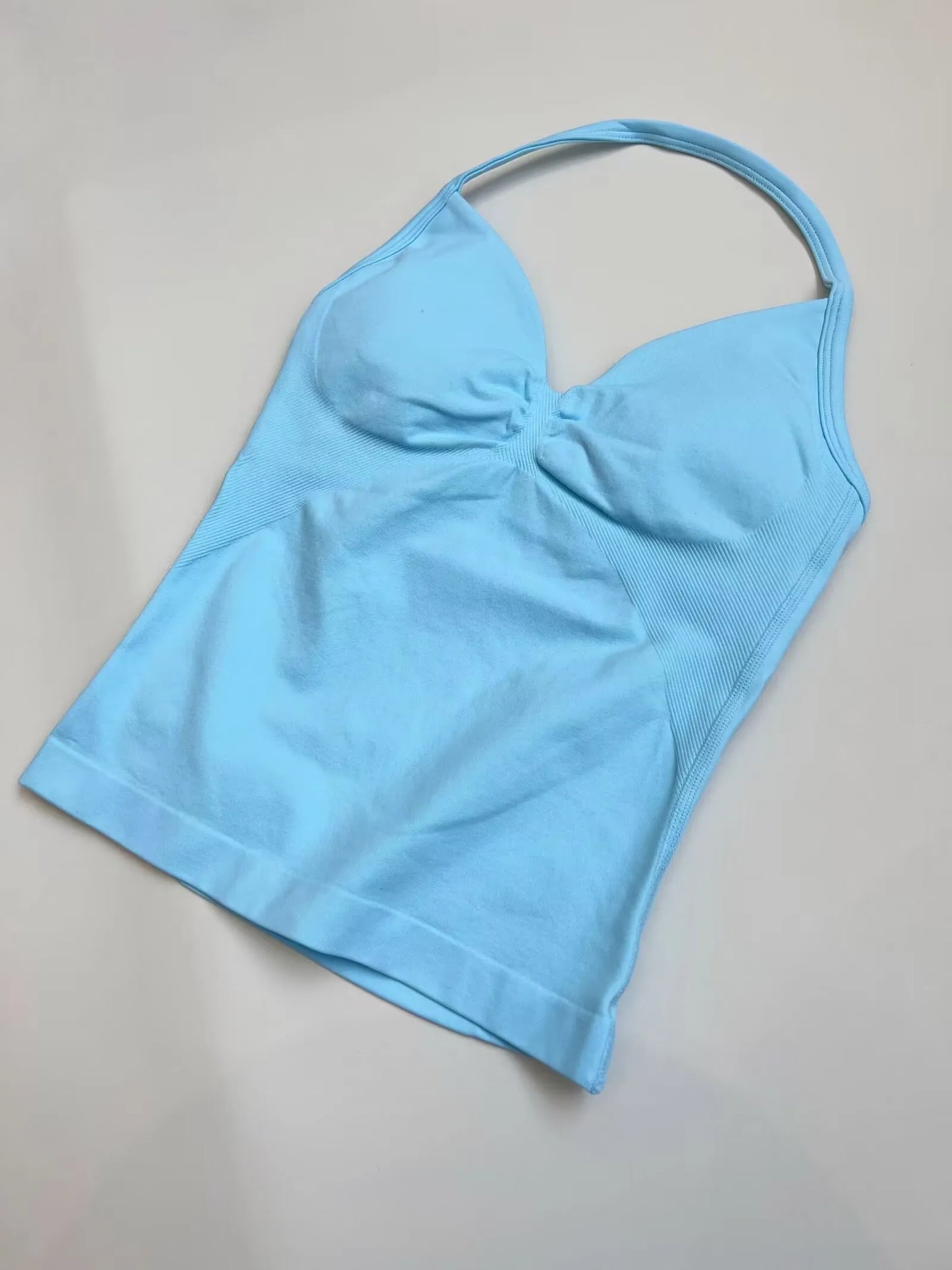 Longline Strappy Gym Top Custom Logo Backless Gym Clothes Women Scrunch Built-in Bra With Removable Cups Yoga Tank Tops