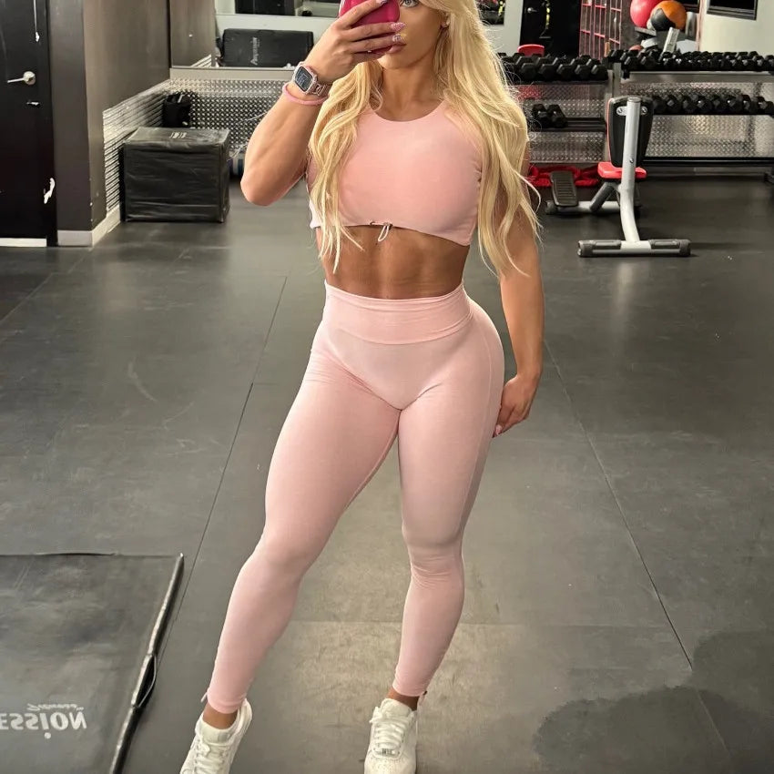2PCS Pad Yoga Set Women Sportswear Workout Clothes Athletic Wear Gym Legging Fitness Bra Crop Top Short Sleeves Sports Suit