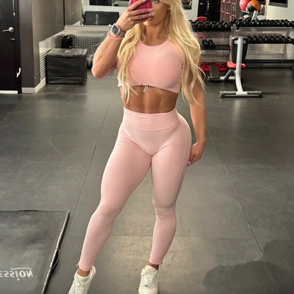2PCS Pad Yoga Set Women Sportswear Workout Clothes Athletic Wear Gym Legging Fitness Bra Crop Top Short Sleeves Sports Suit