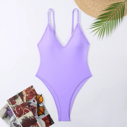 One Piece Swimsuit Women Summer Holiday Swimwear Thong Monokini Bathing Suit Mujer Micro Bikini Solid Neon Yellow