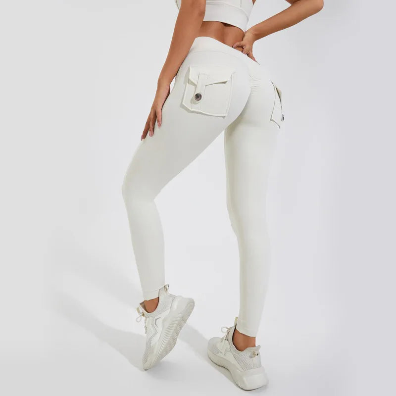 Scrunch Women Button Booty Pocket Sports Yoga Shorts Cycling Jogging Fitness High Waist Squat Proof Gym Active Leggings