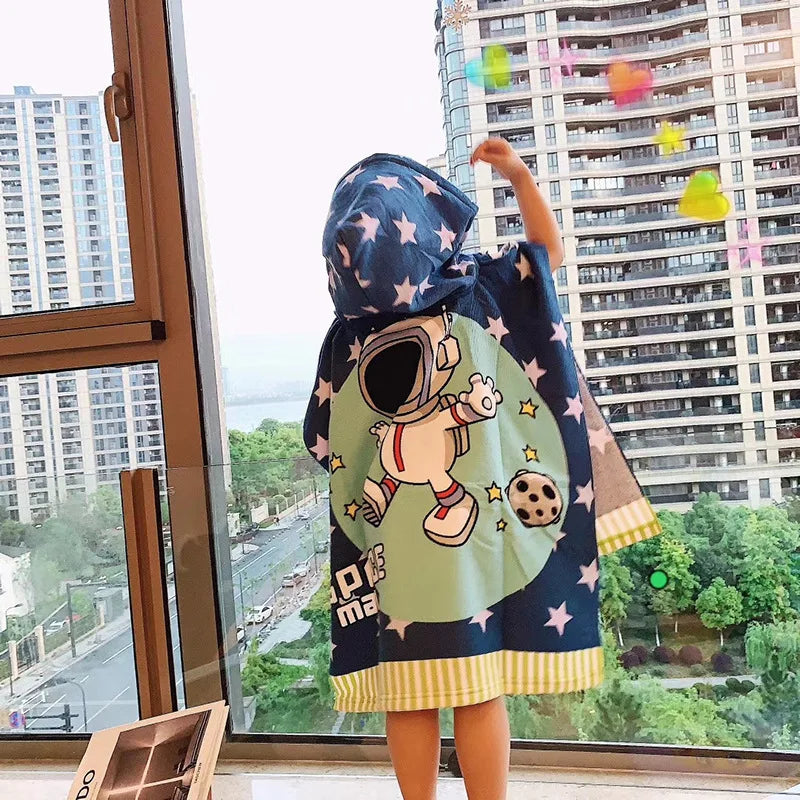 60X120cm Cartoon Kids Hooded Bath Beach Poncho Towels Shark Cute Bathrobe Toddler Boys Girls Cloak Child Bathing Stuff Quick Dry