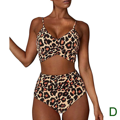 Bikini Two Piece Suit Cross Front Slim High Waisted Bottom Solid/Print Breathable Quick Drying Beachwear