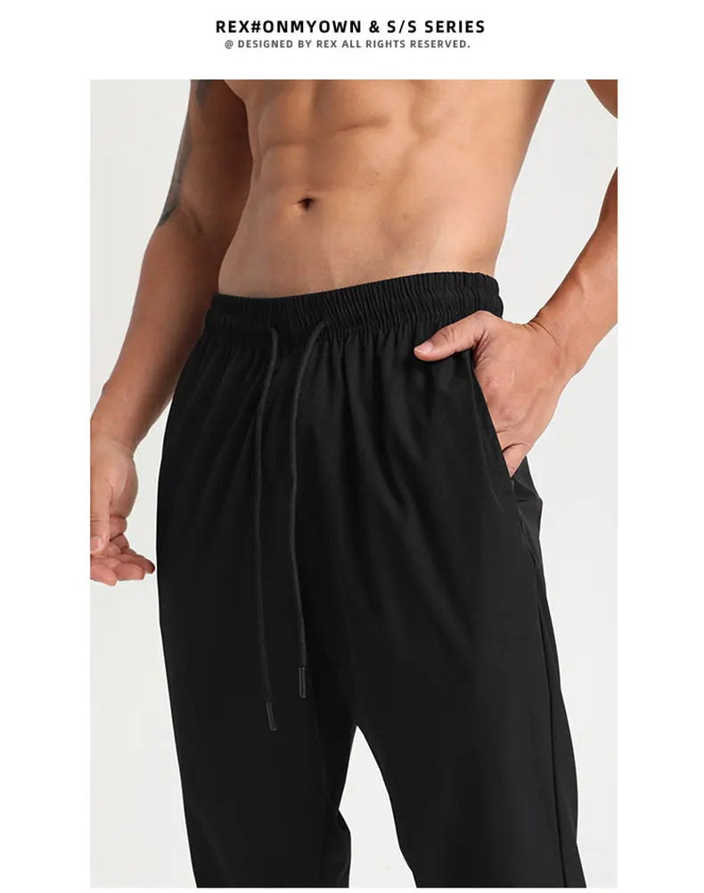 Men Gym Jogging Sport Pants Thin Loose Quick-Dry Long Exercise Clothing Zipper Pockets Training Bodybuilding Trouser Marathon