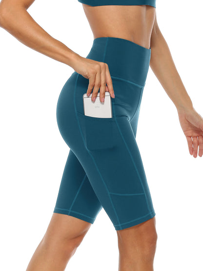 Anfilia Women Yoga Shorts Jogging  Running Sports Shorts  High-waist with Side Pockets Workout Shorts