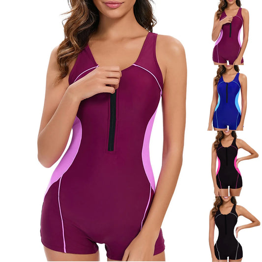 Color Matching Women's Swimwear One-Pieces Backless No Steel Women Swimwear Zippers