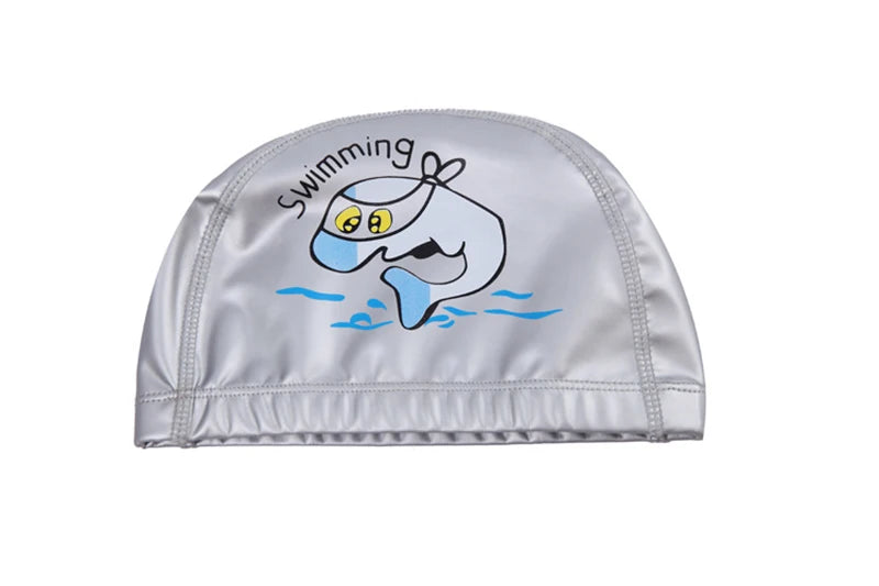Kids Children Swimming Cap Waterproof PU Fabric Cute Cartoon Animal Dolphin Protect Ears Long Hair Boys Girls Swim Pool Caps Hat