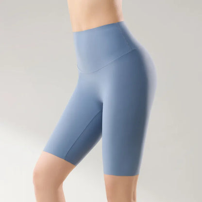 Thin Seamless High Waist Sharkskin Bicycle Shorts Women Knee Length Tight Biker Shorts Sport Short Leggings