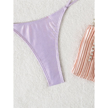 Scalloped Snake Skin Thong Bikini Female Swimsuit Women Swimwear Two-pieces Bikini set Bra Cup Bather Bathing Suit Swim