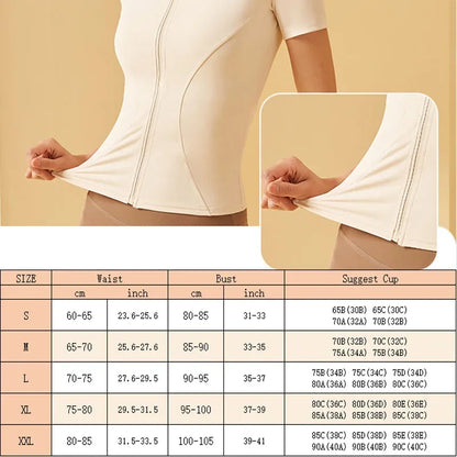 Aiithuug Yoga Tops Zipper Short Sleeve Gym Shirts Waist Slimmer Zip Up Sports Workout Top Fitness Jackets Running Slim Fit Tops