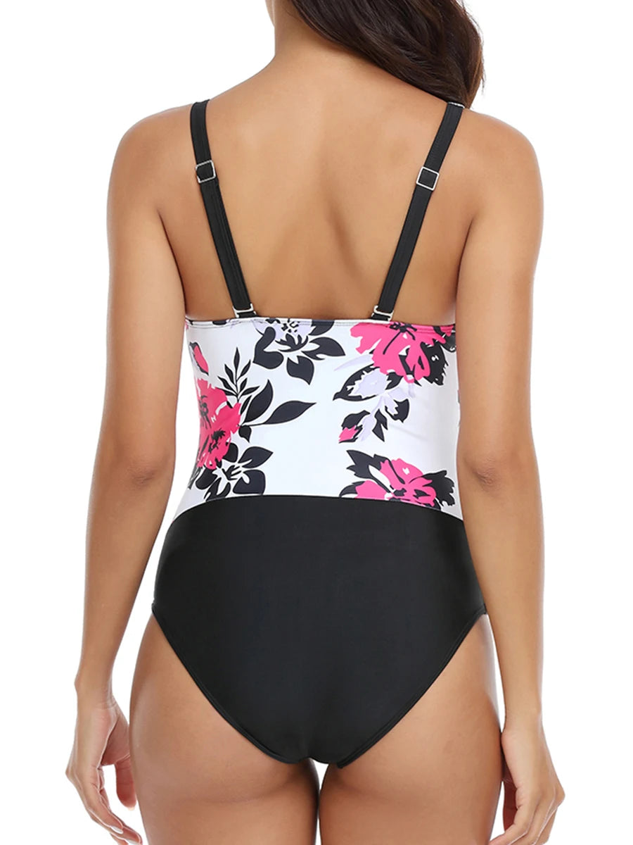 Floral Printed One Piece Swimwear Women Strap Swimsuit Female Bodysuit Bathers Bathing Swimming Suit Sports Beachwear