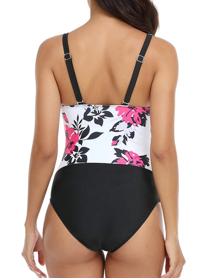 Floral Printed One Piece Swimwear Women Strap Swimsuit Female Bodysuit Bathers Bathing Swimming Suit Sports Beachwear