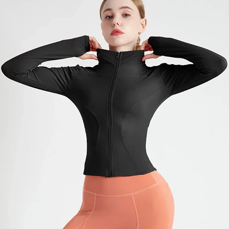 Slim Fit Lightweight Jackets With Thumb Holes Women's Full Zip-up Yoga Sports Running Jacket  For Workout