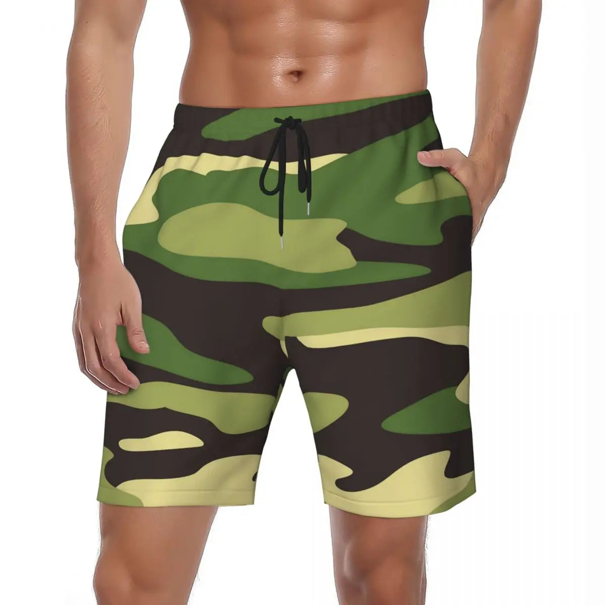 Men Board Shorts Red Camo Casual Swim Trunks Army Camouflage Breathable Sportswear Beach Short Pants