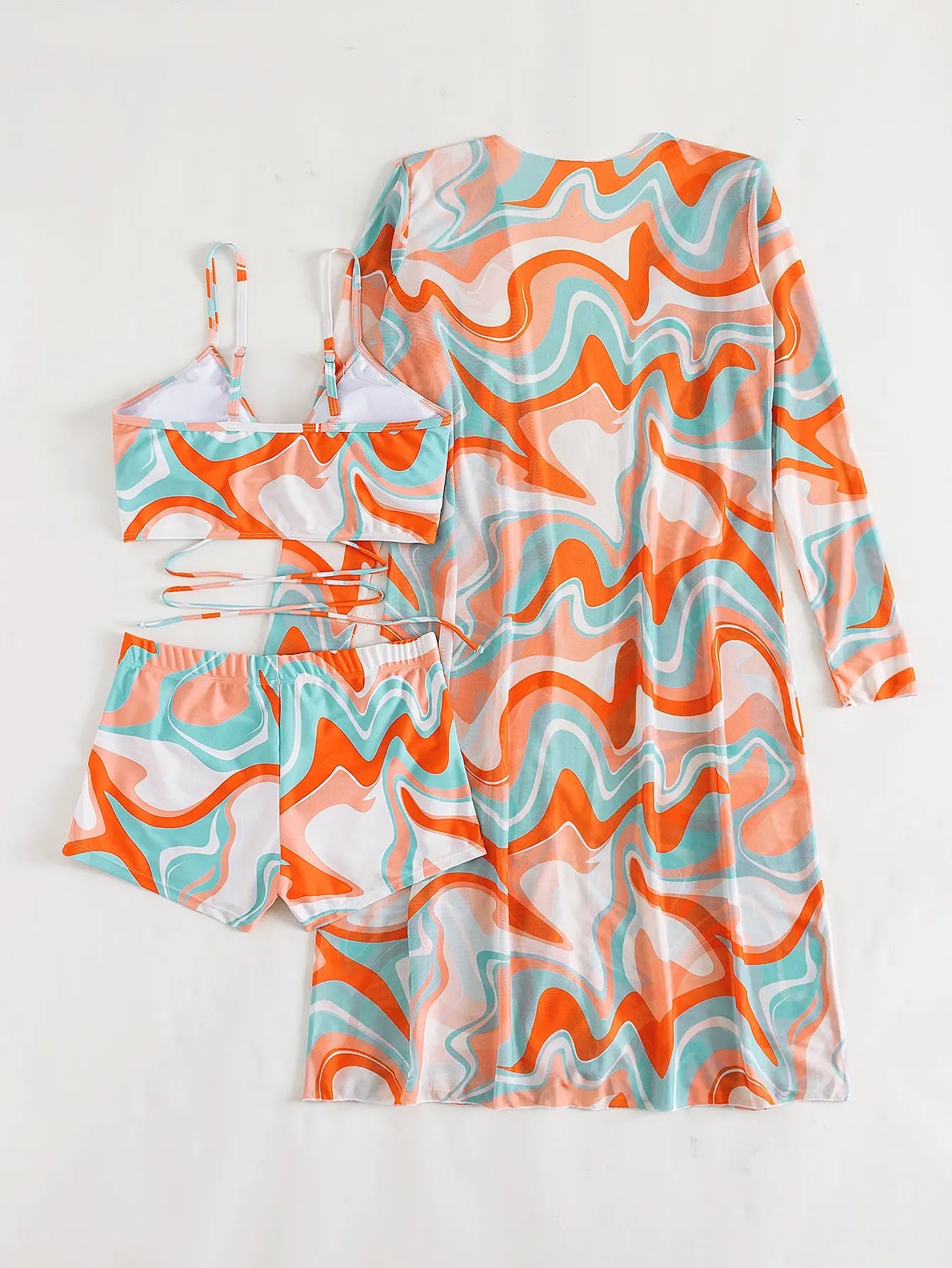 3 Pieces  Print Bikini Women High Waist Swimsuit Cover Up Swimwear Female Lady Bathing Suit Swimming Summer Beachwear