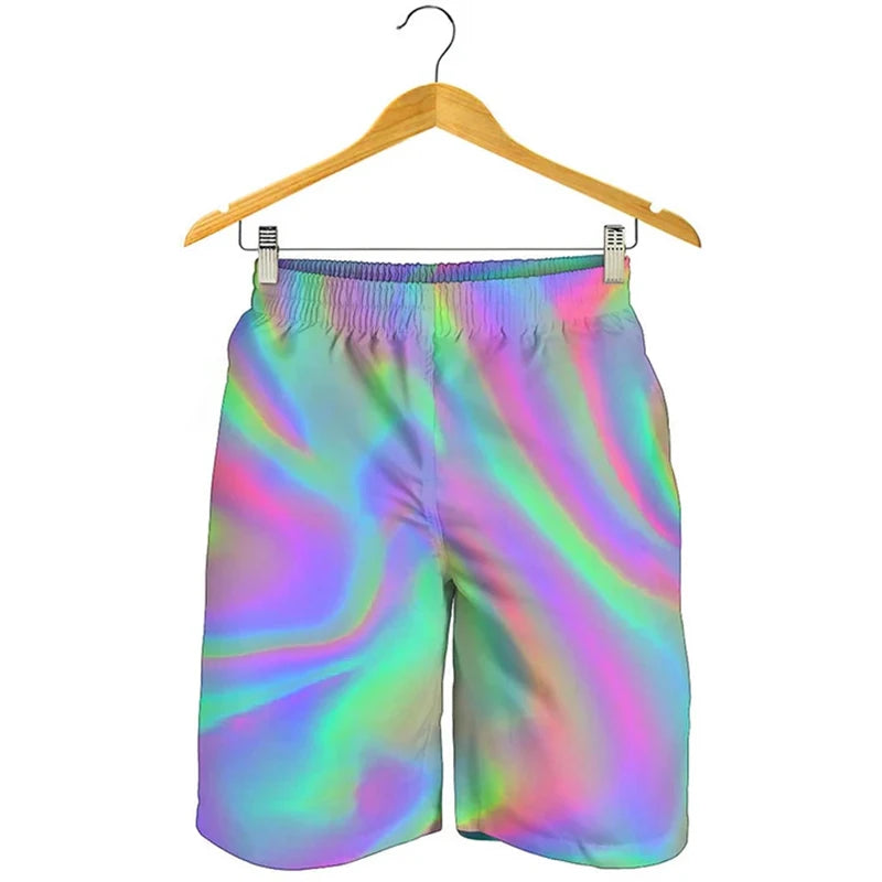Novelty 3D Mens Rainbow Shorts Men Women Fashion Graffiti Print SwimTrunks Kids Oversized Casual Hawaii Holiday Beach Shorts