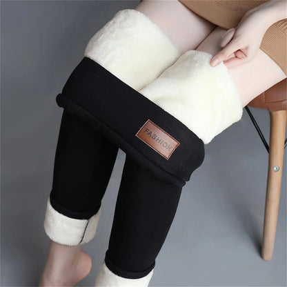 Winter Women Leggings Solid Warm Leggings Thicken Lamb wool Hight Waist Fleece Keep Butt Lift High Stretchy Walking Pants Pocket