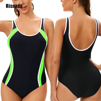 Women's Color Block One Piece Swimsuits U Back Athletic Training Swimwear Bathing Suits