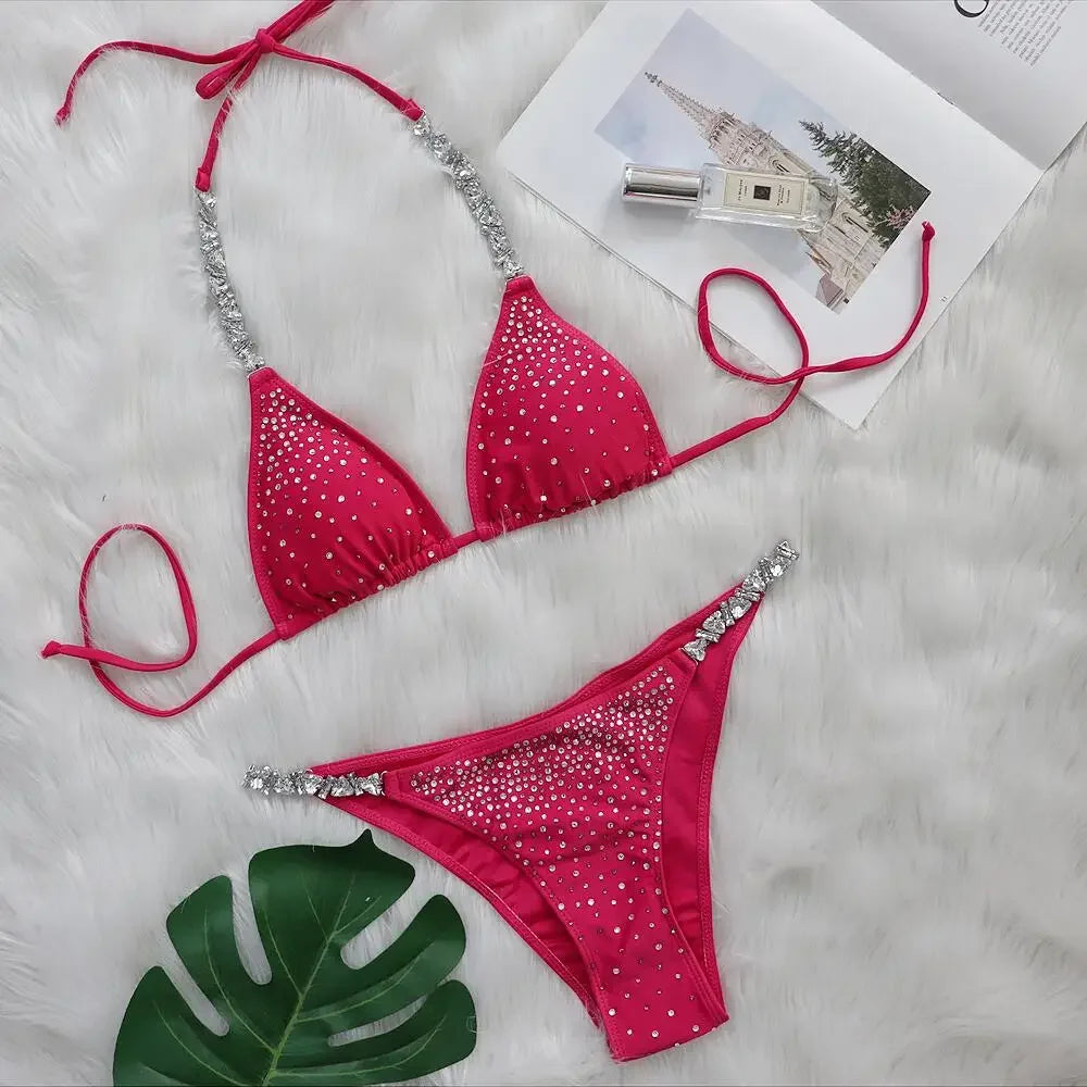 Bikini Women Rhinestones Swimwear Swimsuit Halter Bikinis Set Bathing Suit Beach Bikini Bathers