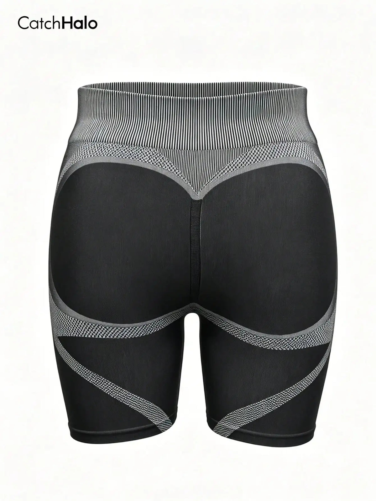Plus Size Women High Waist Seamless Gym Shorts, Grey Black Color Block Butt Lifting, High Stretch, Yoga Running Biking, Summer
