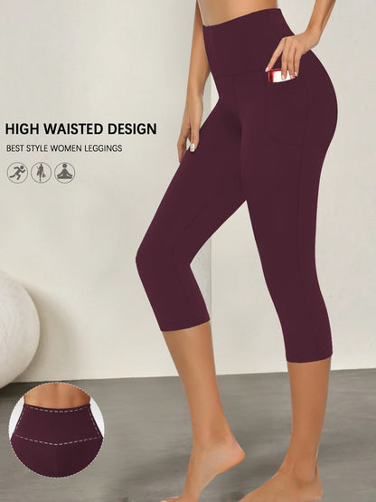 High Waisted capri pants For Women With Pockets Tummy Control No See Through Workout Running Yoga Athletic Push Up Gym Leggings