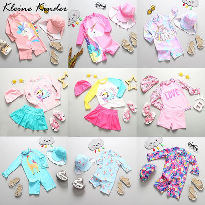 Baby Swimsuit UPF50 UV Protection Kids Swimwear for Girls Long Sleeve Bathing Suit Toddler One-Piece Cartoon Infant Beachwear