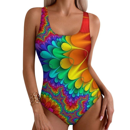 Hypnotic Psychedelic Swimsuit Vertigo Hole Print Women Swimwear One Piece Kawaii Bodysuit Fitness Push Up Hollow Out Bathers