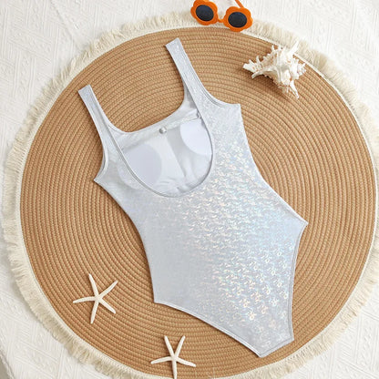 Mermaid Scales Print Bodysuit One Piece Swimsuit Women Swimwear Racing Sports Bathing Suit Woman Monokini Beach Wear
