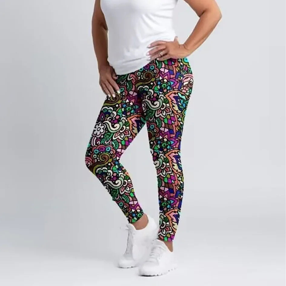Women High Waist Elastic Pants Fashion High Waist 3D Print Fitness Yoga Gym Leggings