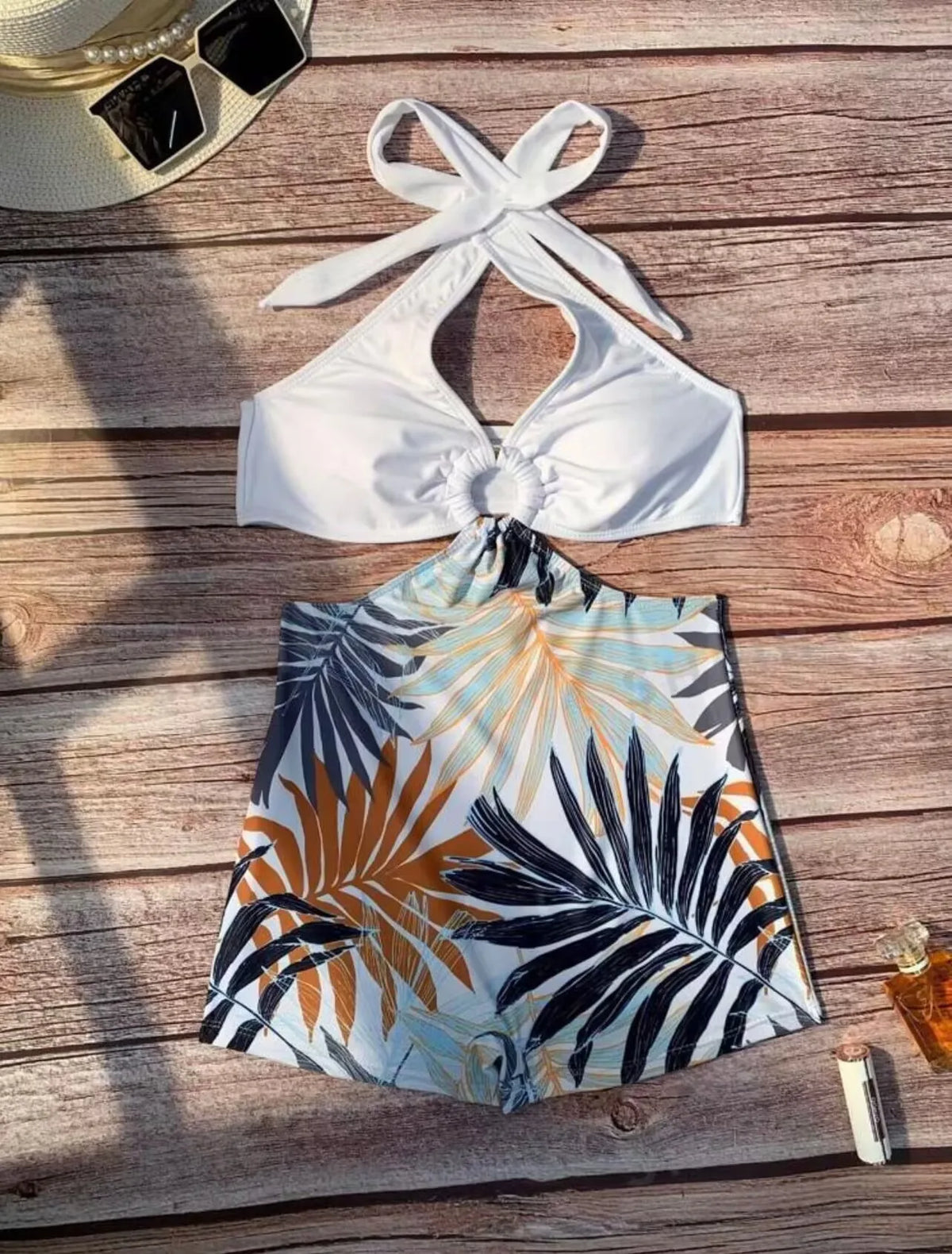 Halter Swimsuit One Piece Swimwear Women Ring Linked Monokini Bathers Bathing Swimming Swim Suit Female Beachwear