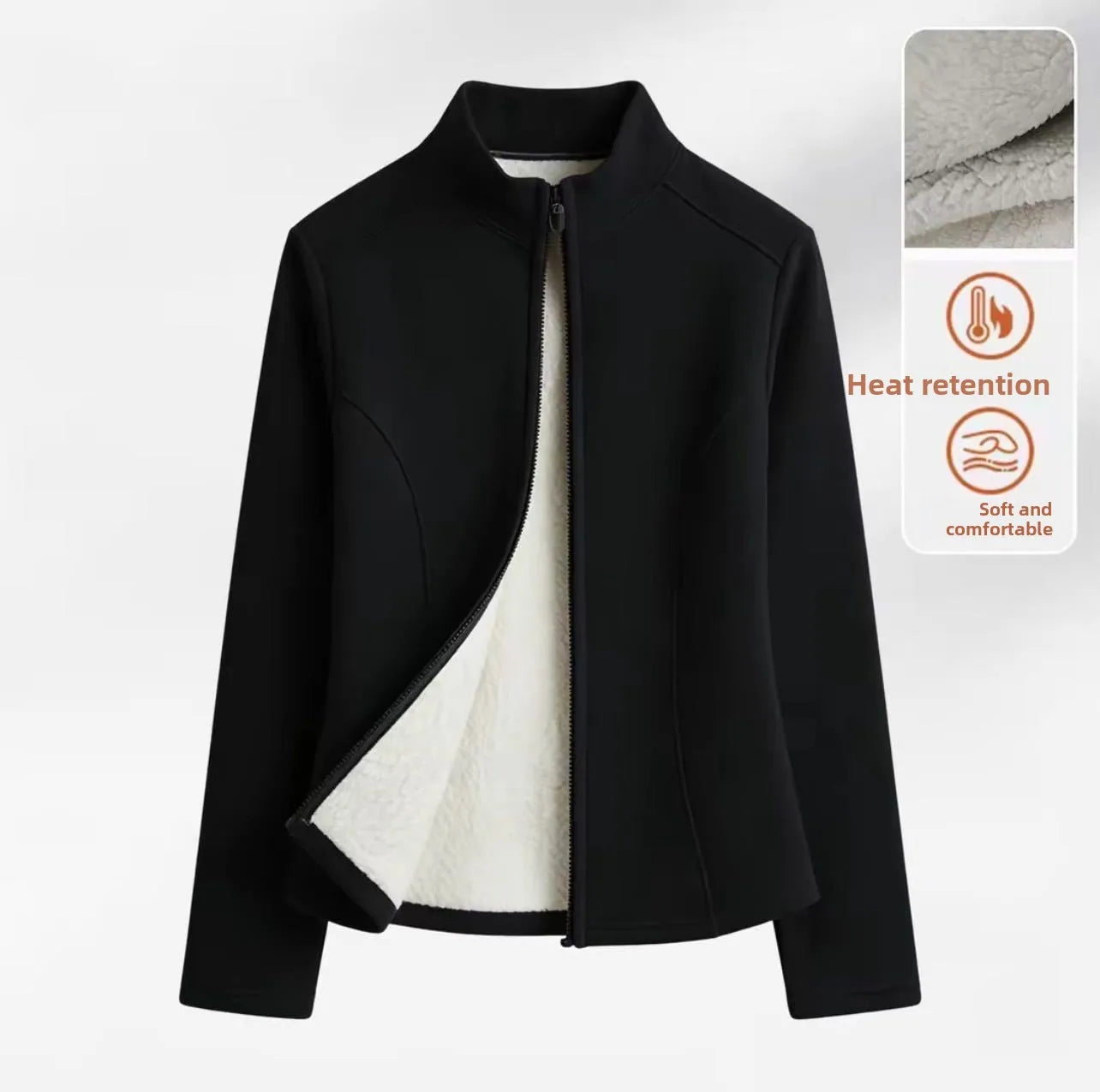 Women's Fleece Lined Slim Fit Yoga Jacket Stand Collar Thickened Zipper Short Coat Warm Fitness Outerwear for Autumn Winter