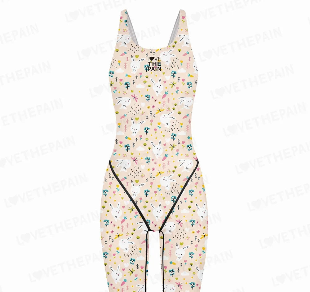 Girls Love The Pain Interesting Print Swimwear Competitive Swimming One Piece Swimsuit Knee Length Bathing Suit Beach Wear