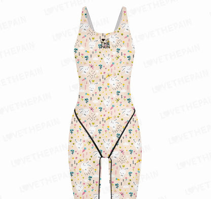 Girls Love The Pain Interesting Print Swimwear Competitive Swimming One Piece Swimsuit Knee Length Bathing Suit Beach Wear