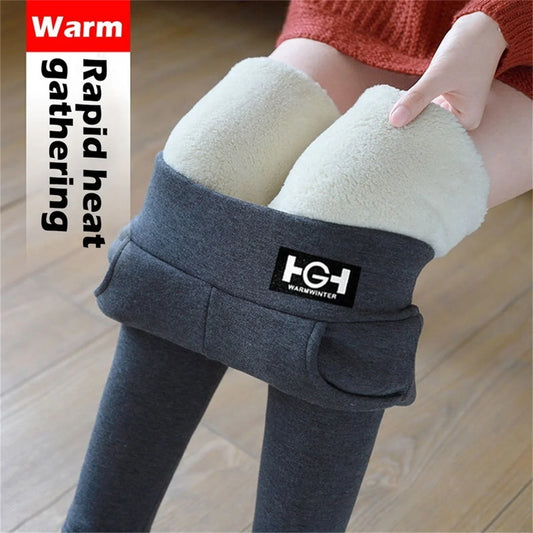 Winter Women Leggings Solid Warm Leggings Thicken Lamb wool Hight Waist Fleece Keep Butt Lift High Stretchy Walking Pants Pocket