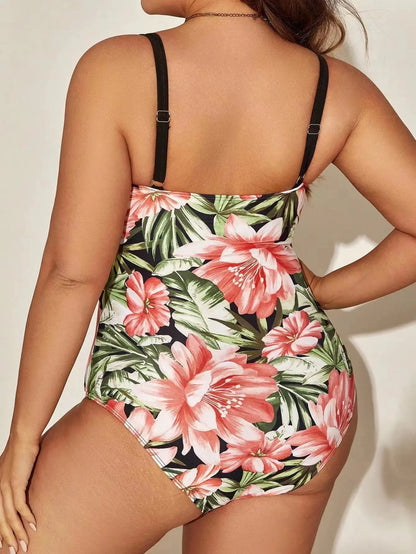 Patchwork Strapped Plus Size Swimwear Women Push Up Large One Piece Swimsuit Backless Beach Big Bathing Suit
