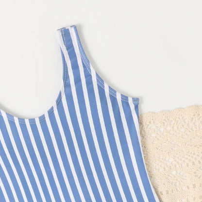 Teenage Girls Striped Ruffle One Piece Swimsuit 7-12 Years Retro Children's Swimwear Teens Bathing Suits for Kids Beachwear