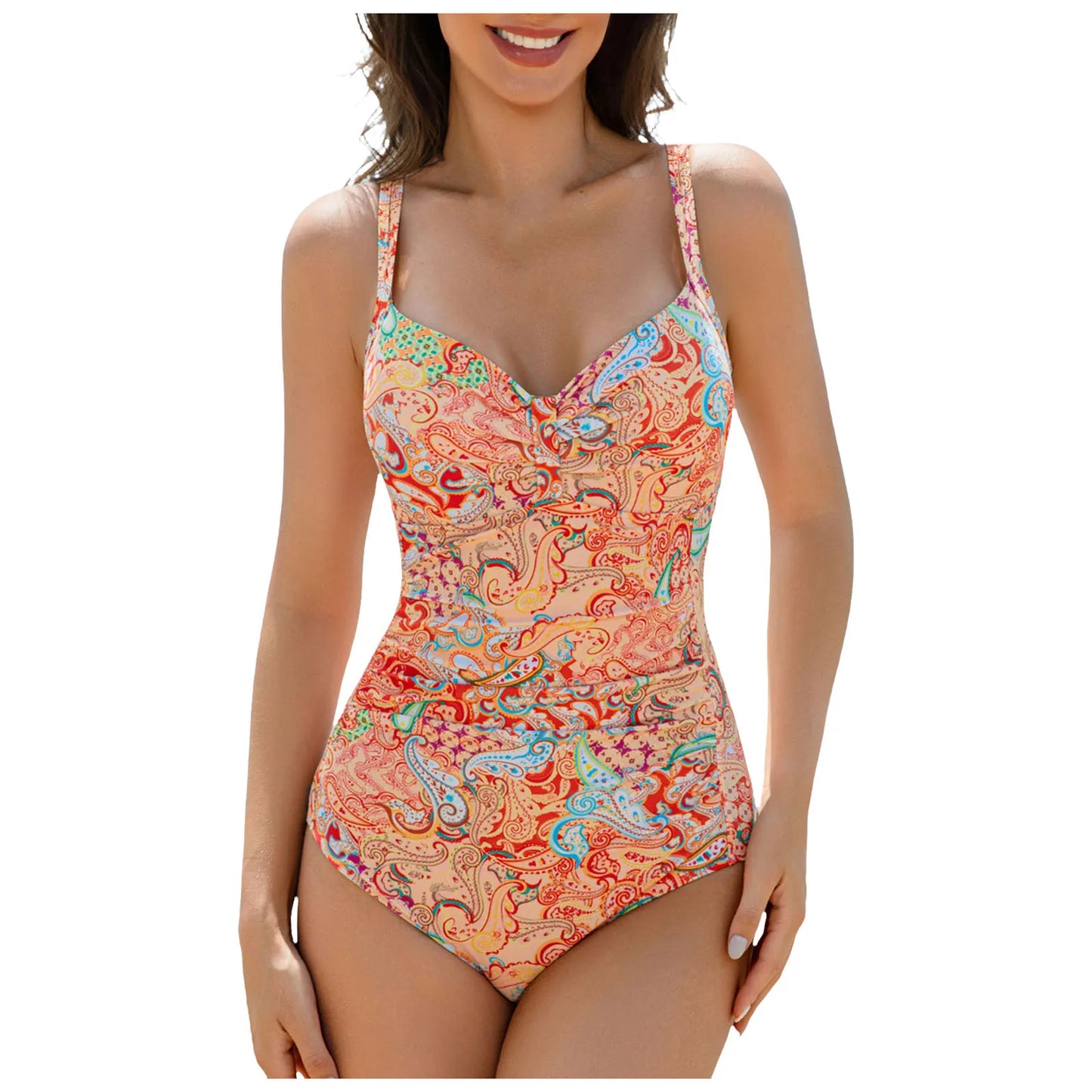 Vintage Swimwear Women Tummy Control One-Piece Swimsuit Ruched Bathing Suit Push Up Bikini Beach Holiday Swim Suits Tankini